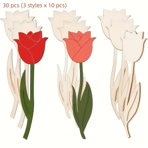 30pcs Wooden Rose Flower Shapes For DIY Crafts - Versatile Hanging Decorations For Weddings, Birthdays & Holidays