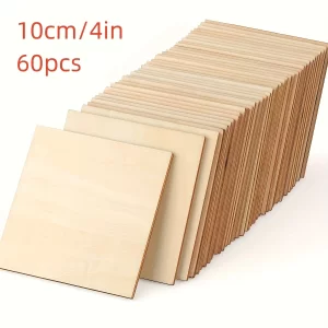 60Pcs 4x4in Unfinished Wood Square Blank Wood Sheet for Crafts,For Wood Burning Painting Staining Wood Engraving Laser Craft