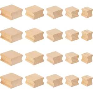 20Pcs Blank Hard Wood 5 Styles Wood Tiles Square Grooved Wood Blocks for Stamp Carving Rubber Stamp Mounts for Crafts Laser