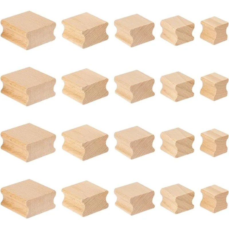 20Pcs Blank Hard Wood 5 Styles Wood Tiles Square Grooved Wood Blocks for Stamp Carving Rubber Stamp Mounts for Crafts Laser