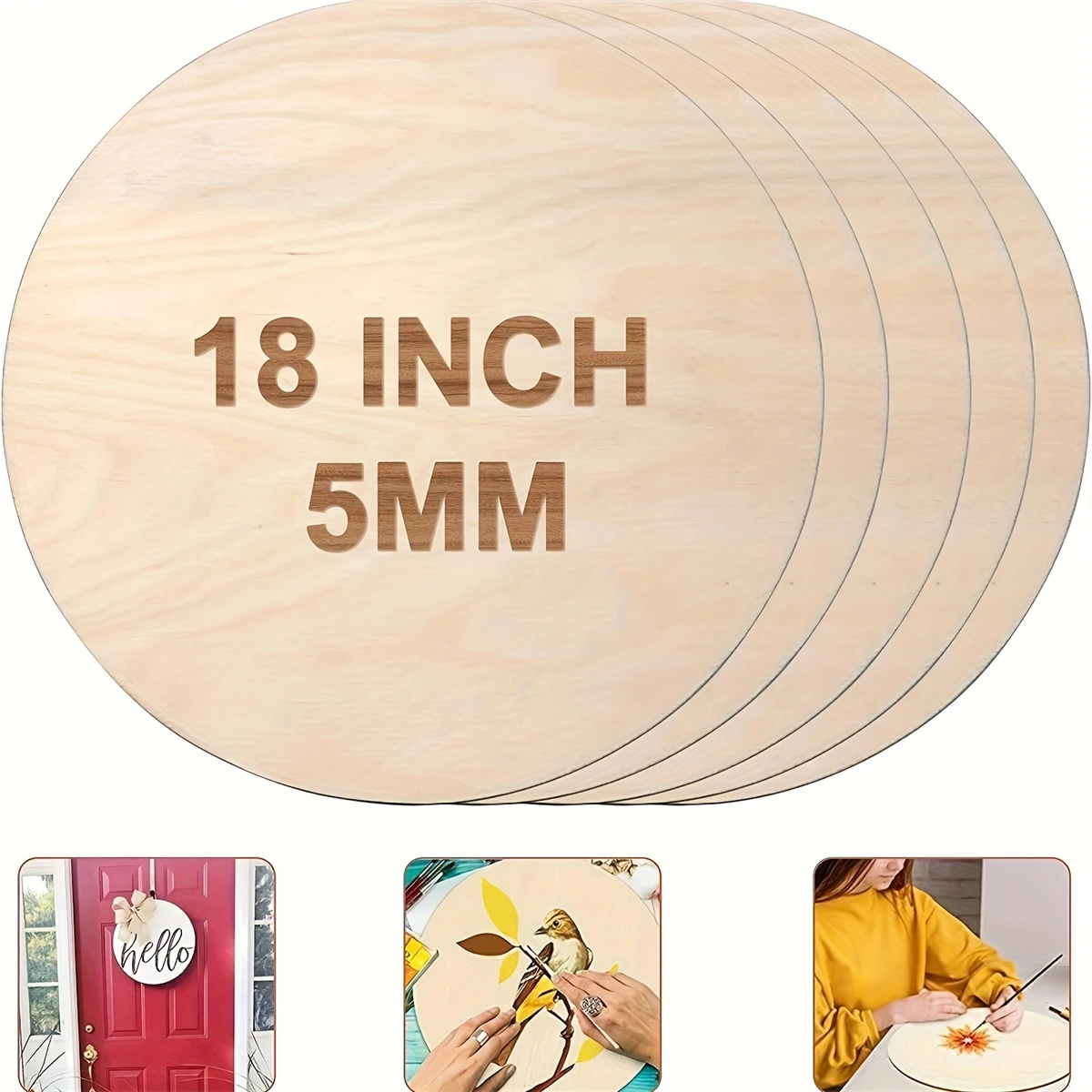 2 Pcs Round Wood Circles for Crafts 18In Rounds Thickness 0.2in Discss Wood Sign Blank for Crafts, Hange Design, Wood Burning