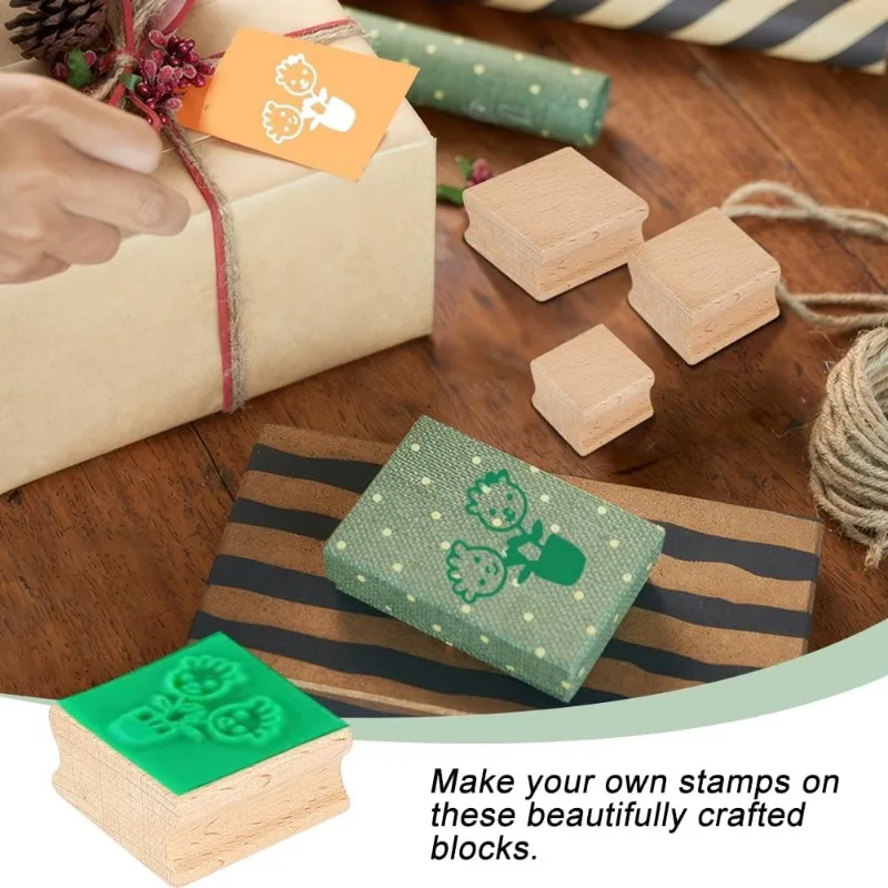 20Pcs Blank Hard Wood 5 Styles Wood Tiles Square Grooved Wood Blocks for Stamp Carving Rubber Stamp Mounts for Crafts Laser - Image 2