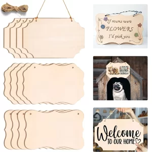 12PCS Unfinished Rectangle Hanging Signs, 8.8x5.7In Wood Slices, For DIY Crafts, Door Hangers,Painting, Writing, Wood Burning